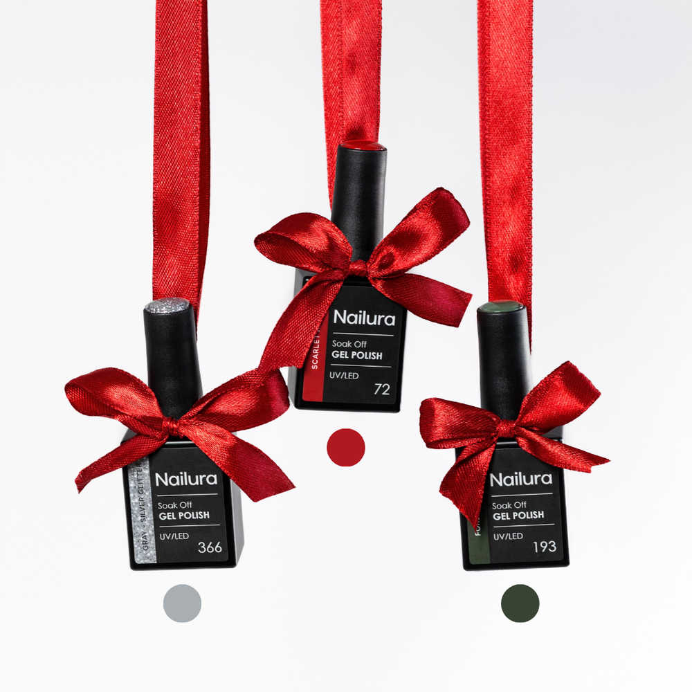 JULEPAKKE: SCARLET RED, FOREST GREEN, GRAY SILVER GLITTER