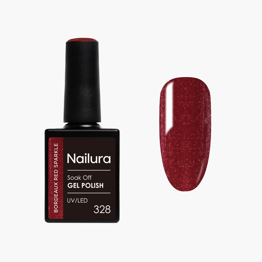 Gel Polish Glimmer 328 - Bordeaux Red Sparkle