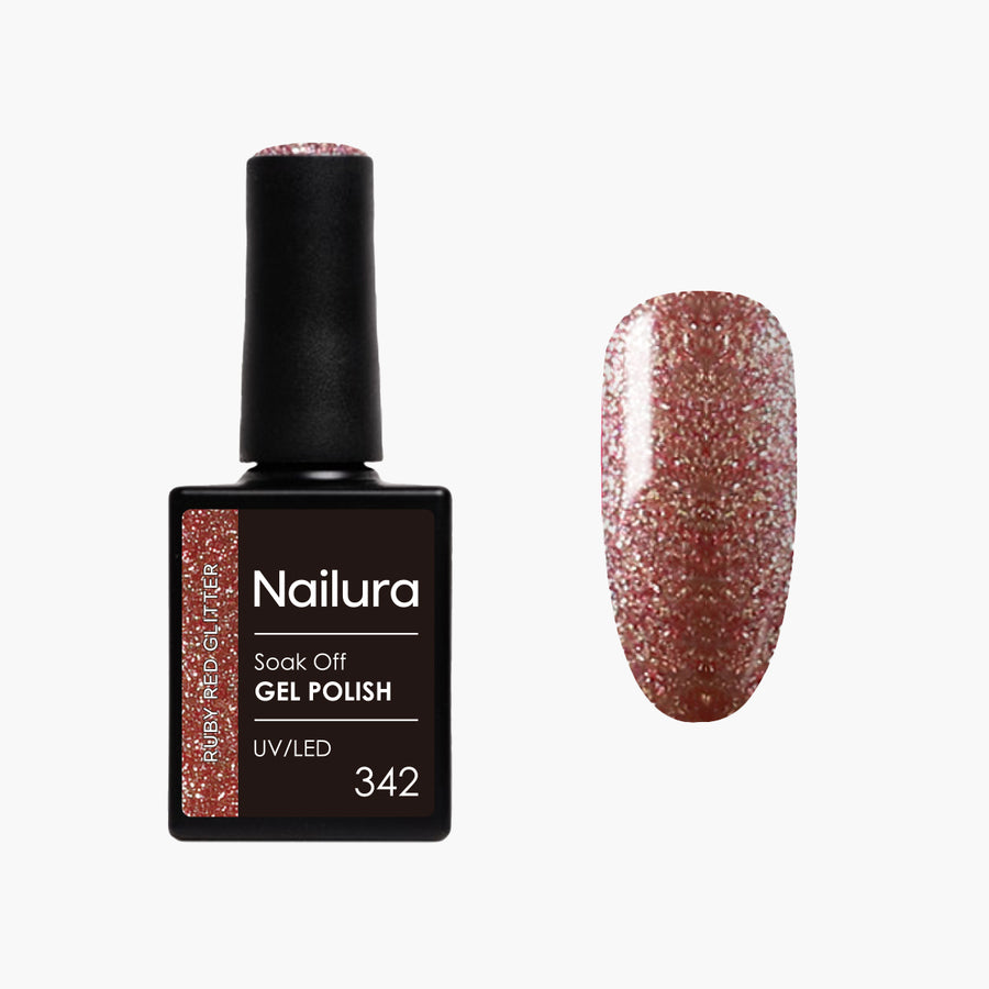 Gel Polish Glimmer 342 - Ruby Red Glitter