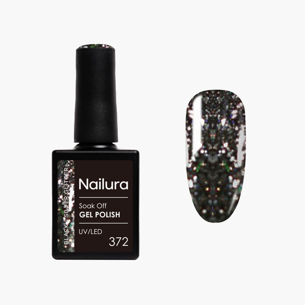 Gel Polish Glimmer 372 - Black Silver Glitter