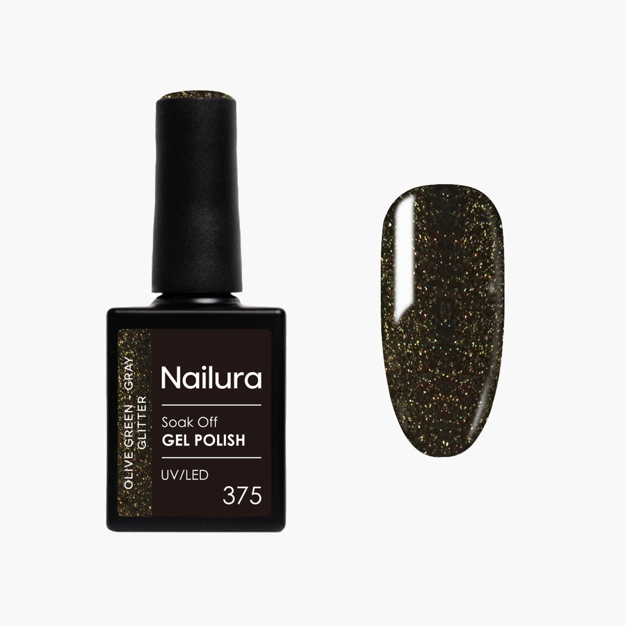 Gel Polish Glimmer 375 - Olive Green Gray Glitter