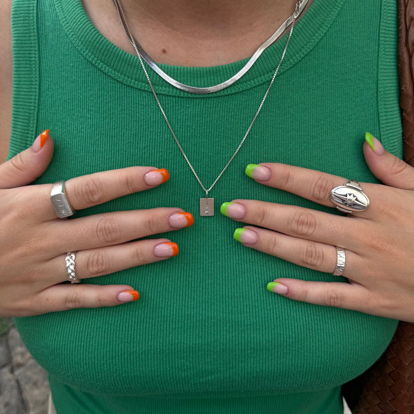 Orange & Grønne French Tips