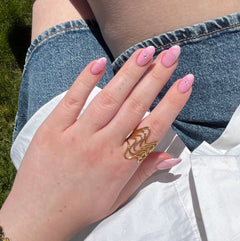Pink French tips med blomster